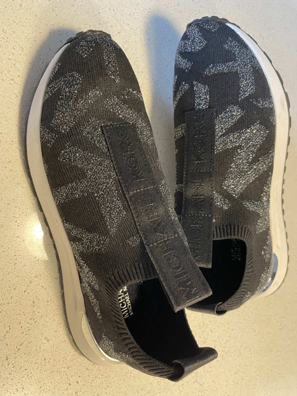 MICHAEL Michael Kors Black & Silver Knit Slip-On Sneakers